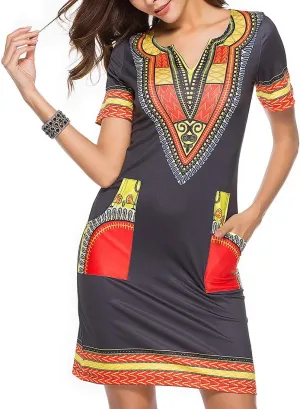 Womens African Attir Bohemian Dashiki Traditional Tribal Vintage Ethnic Midi Dresses