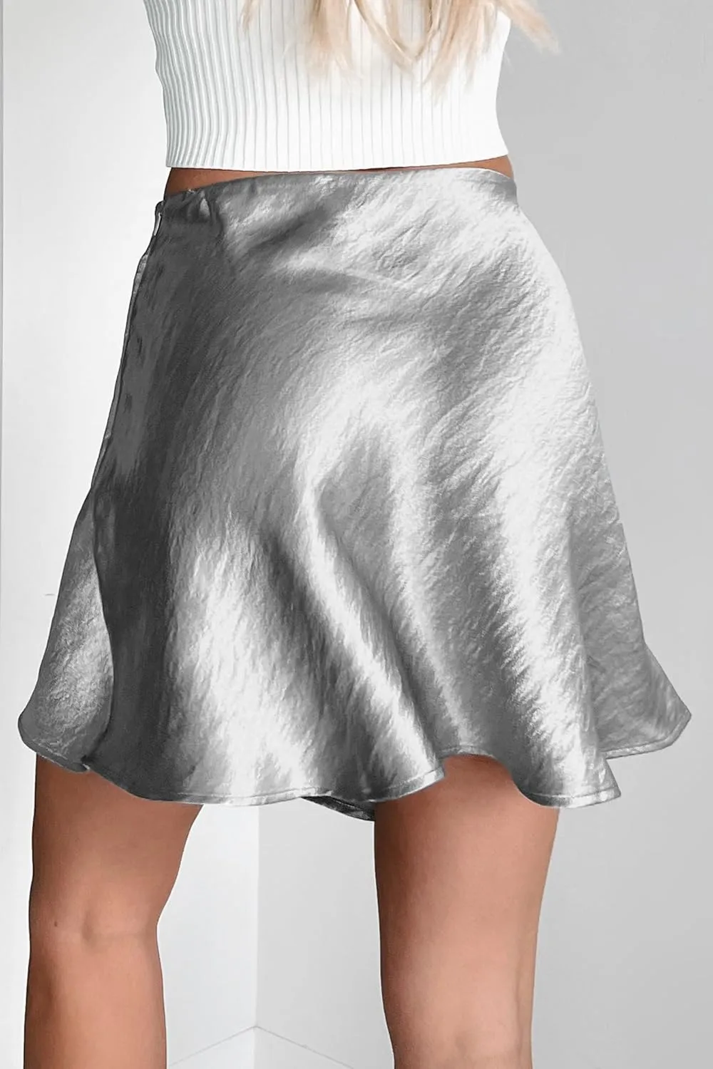 Womens Satin Mini Skirt Elastic Waist A Line Silk Mini Short Skirts for Women