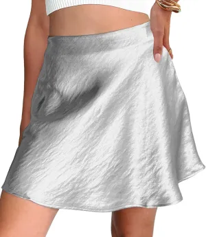Womens Satin Mini Skirt Elastic Waist A Line Silk Mini Short Skirts for Women