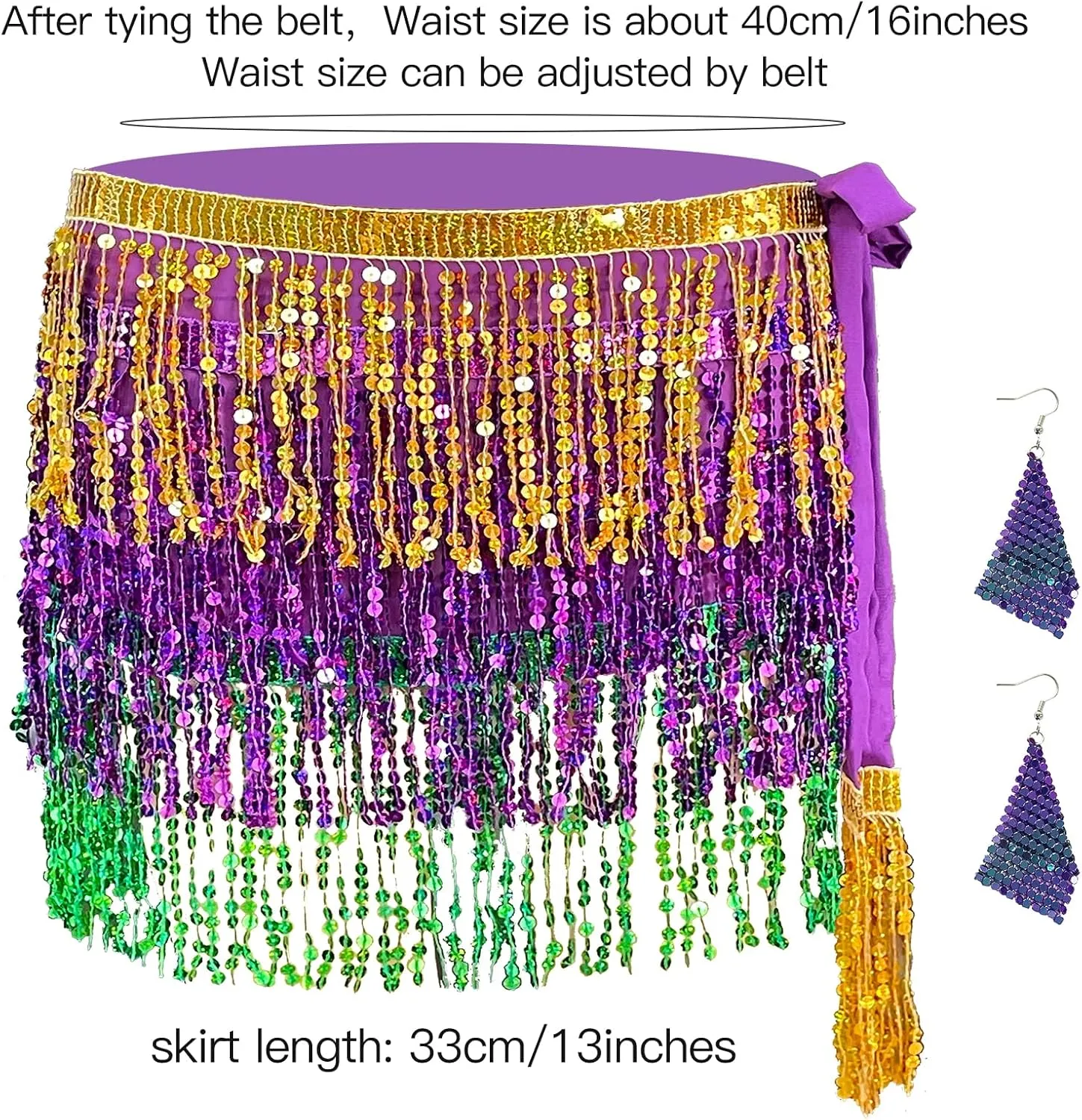 Women's Sequin Fringe Skirt Sparkle Tassel Skirts Belly Dance Hip Scarf for Girls Halloween Party Rave Costume