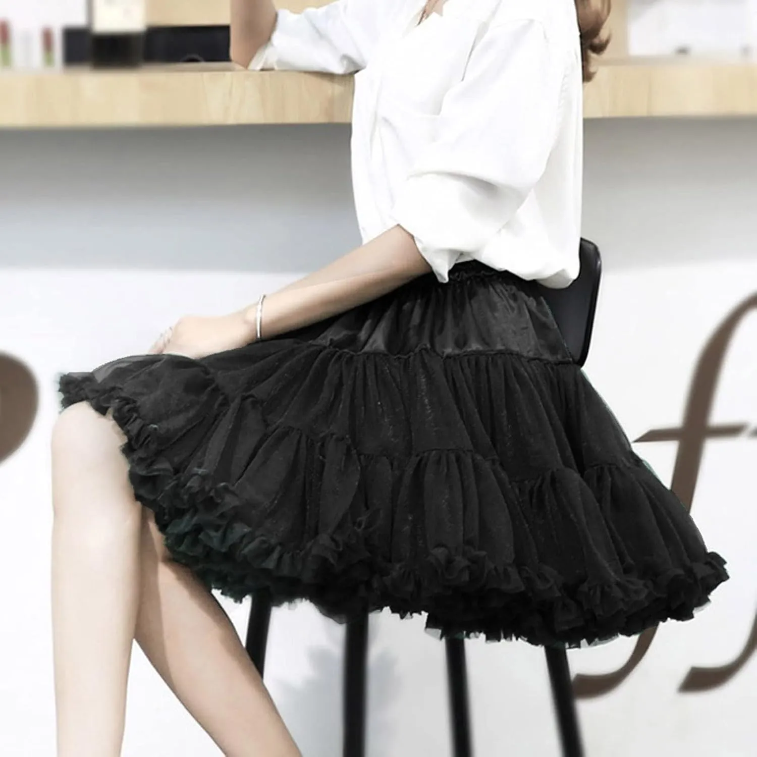 Womens Tulle Petticoats With Ribbon Elastic Waist Tutu Skirts Ballet Dance Cosplay Costumes