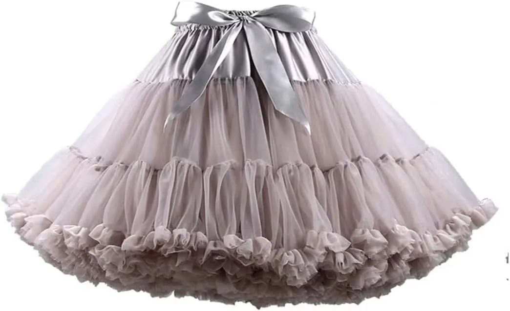 Womens Tulle Petticoats With Ribbon Elastic Waist Tutu Skirts Ballet Dance Cosplay Costumes