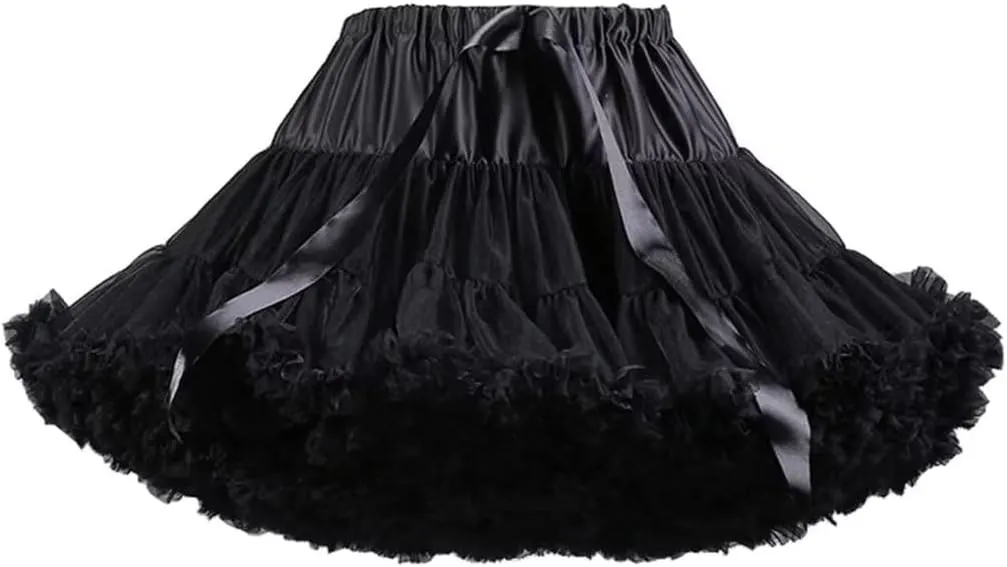Womens Tulle Petticoats With Ribbon Elastic Waist Tutu Skirts Ballet Dance Cosplay Costumes