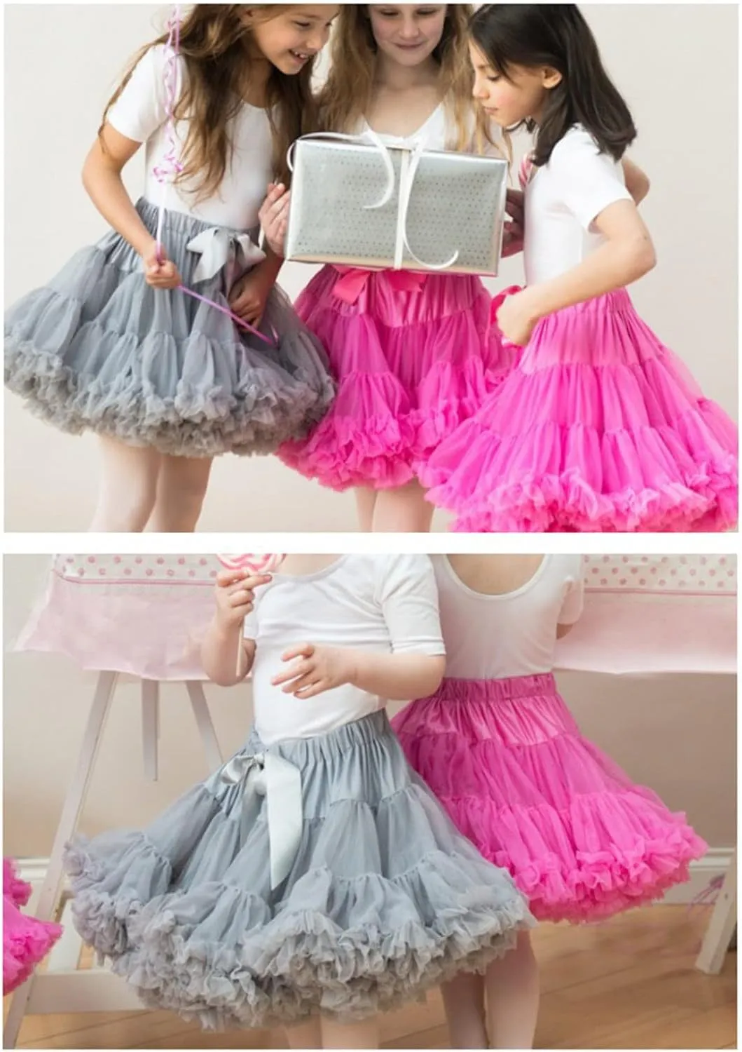 Womens Tulle Petticoats With Ribbon Elastic Waist Tutu Skirts Ballet Dance Cosplay Costumes