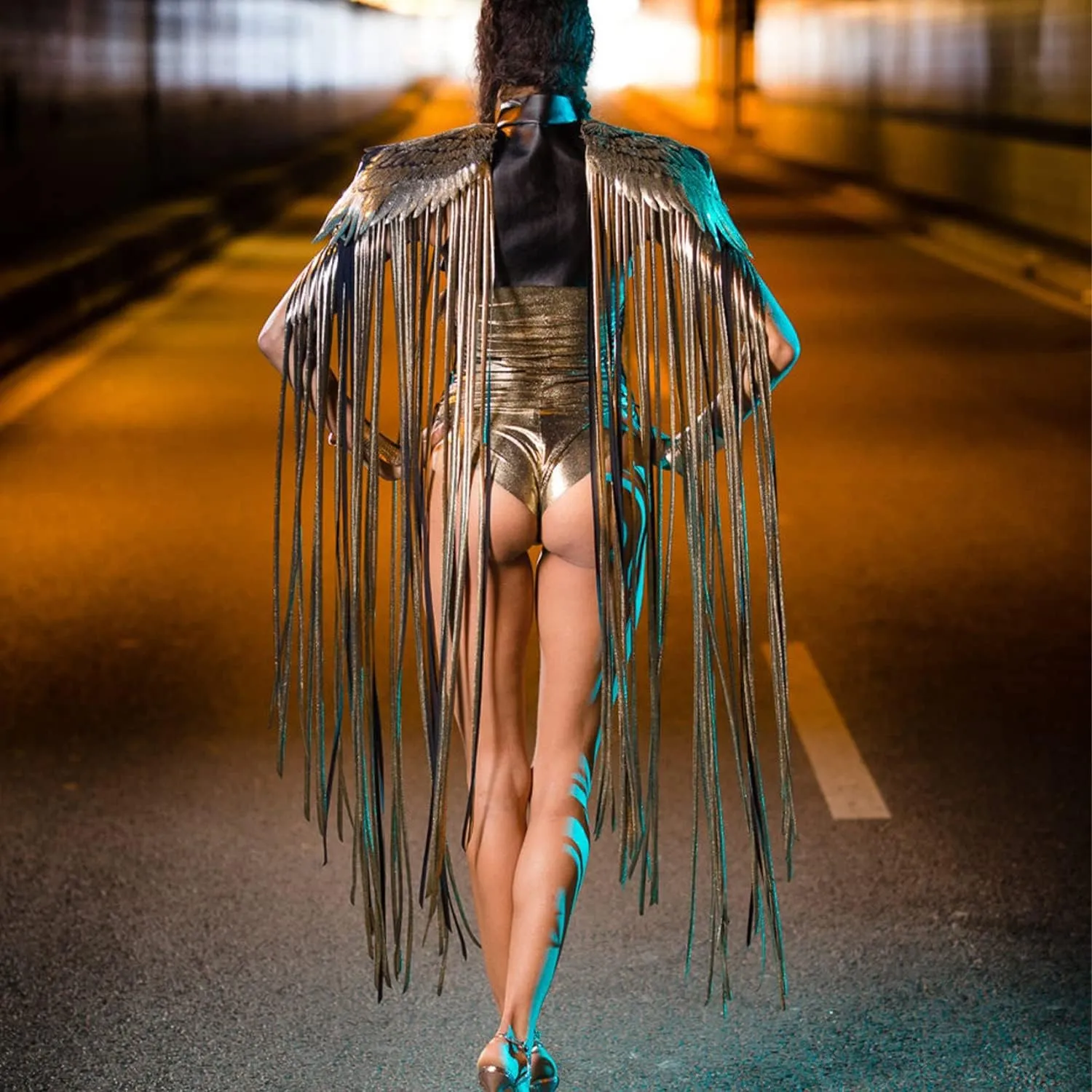 Ypser Shoulder Pieces with Fringed Angel Wings Cape Shawl for Burning Men Halloween Cosplay