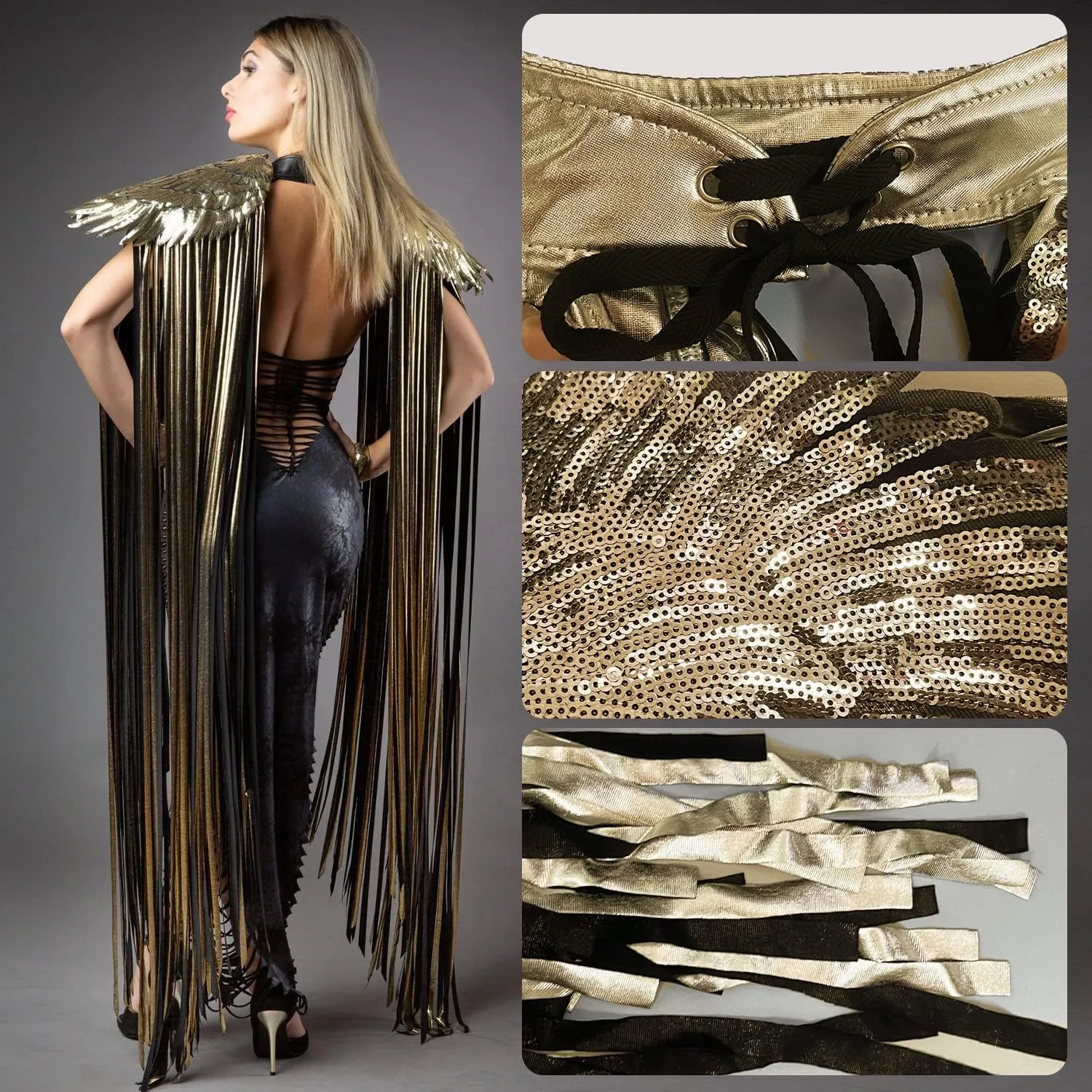 Ypser Shoulder Pieces with Fringed Angel Wings Cape Shawl for Burning Men Halloween Cosplay